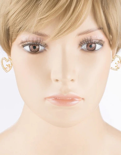 Load image into Gallery viewer, Sparkle Heart Shape with Crown Fashion Medium Stud Earrings Valentine Love Gold
