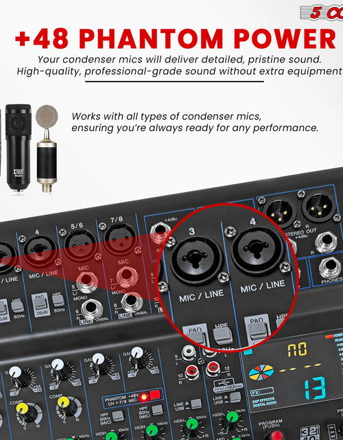Load image into Gallery viewer, 5Core Audio DJ Mixer 12 Channel Sound Board Console W 99 DSP Effect 48V Phantom Power
