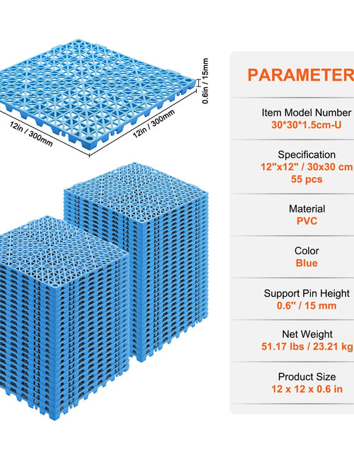 Load image into Gallery viewer, VEVOR Interlocking Tile 55PCS Blue, Drainage Tiles 12 X 12 Splicing, Soft PVC Interlocking Drainage Floor Tiles, Non-Slip Drainage Holes for Restroom, Bathroom, Kitchen, Pool, Wet Areas, Blue
