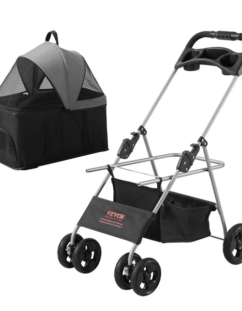 Load image into Gallery viewer, VEVOR Pet Stroller, 4 Wheels Dog Stroller Rotate with Brakes, 35Lbs Weight Capacity, Puppy Stroller with Detachable Carrier, Storage Basket and Cup Holder, for Dogs and Cats Travel, Black+Dark Grey
