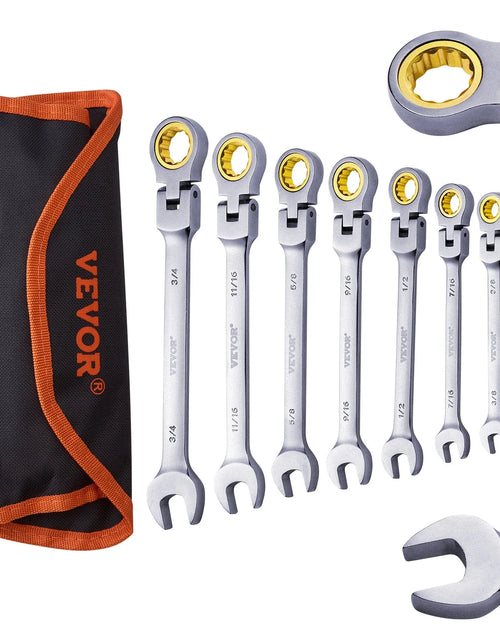 Load image into Gallery viewer, VEVOR Flex-Head Ratcheting Wrench Set 8 PCS SAE 5/16-3/4 with Roll-Up Pouch
