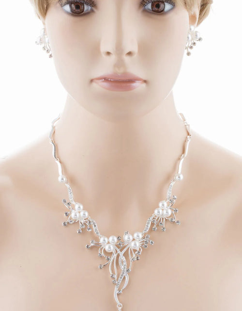 Load image into Gallery viewer, Bridal Wedding Jewelry Set Crystal Rhinestone Pearl Floral Vine Design Necklace
