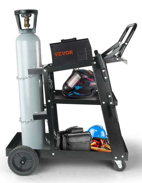 Load image into Gallery viewer, VEVOR Welding Cart, 3-Tier Welder Cart Heavy Duty with 400 Lbs Weight Capacity, 360¡Ã Swivel Wheels, Tank Storage Safety Chains, Rolling MIG Welder Cart for TIG, ARC, MMA, Plasma Cutter Welding Machine
