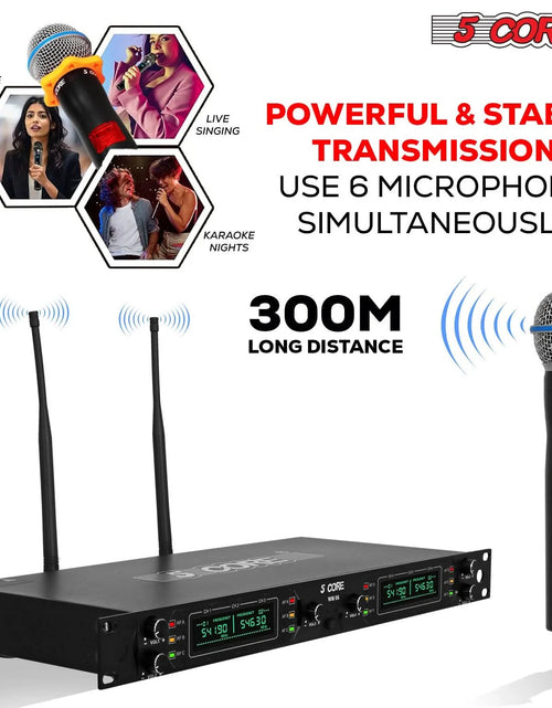 Load image into Gallery viewer, 5 Core Wireless Microphone System 6 Channel UHF Portable Receiver W 6 Cordless Dynamic Mic 492F Range
