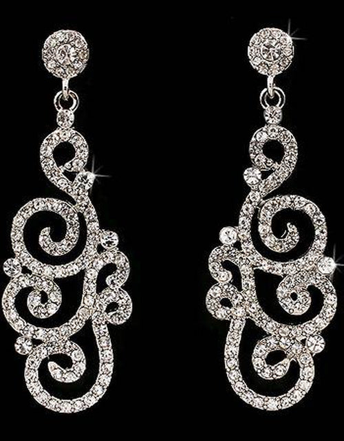 Load image into Gallery viewer, Bridal Wedding Crystal Rhinestone Swirl Vintage Dangle Earrings Silver
