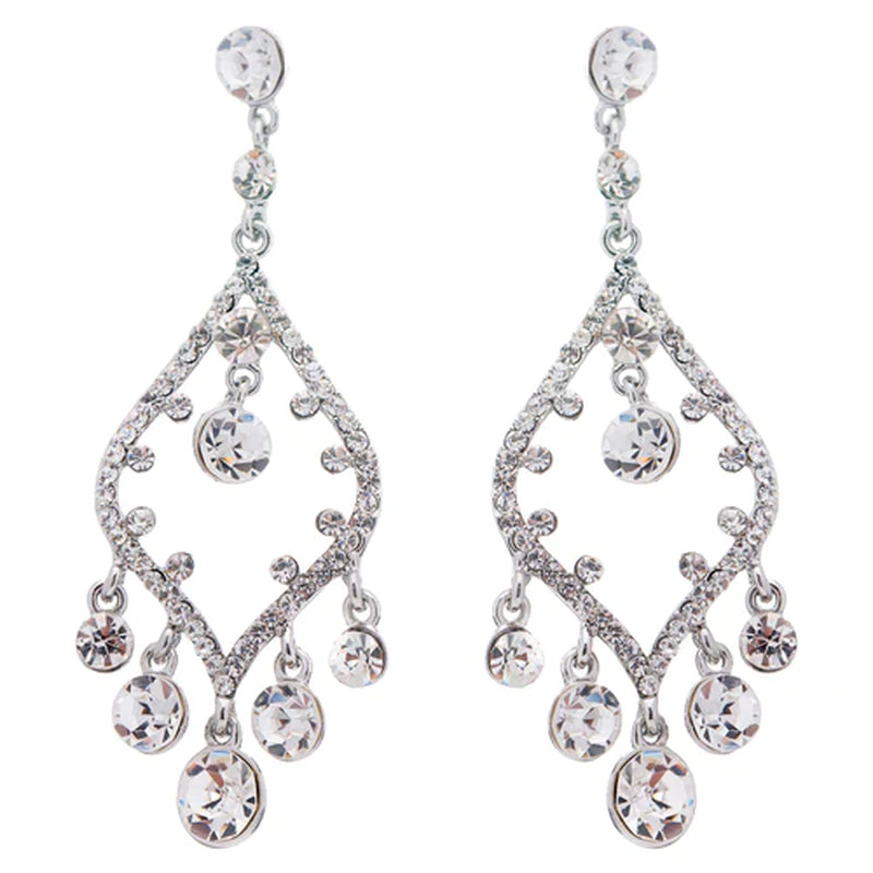 Bridal Wedding Jewelry Crystal Rhinestone Open Chandelier Dangle Earrings Silver