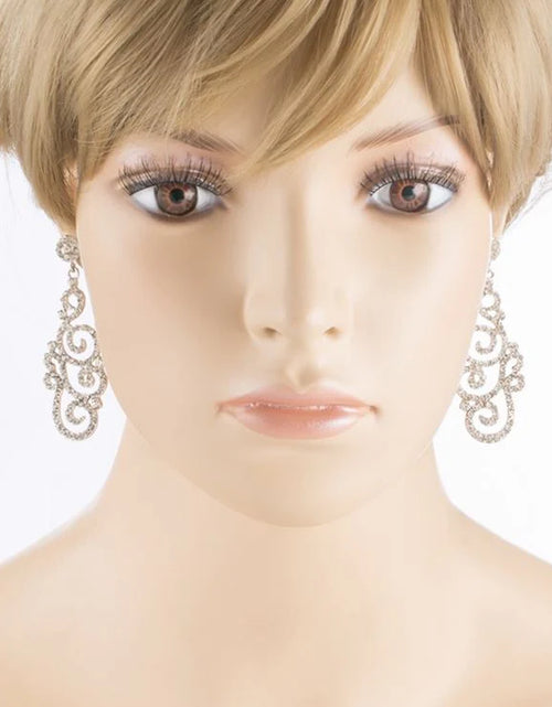 Load image into Gallery viewer, Bridal Wedding Crystal Rhinestone Swirl Vintage Dangle Earrings Silver

