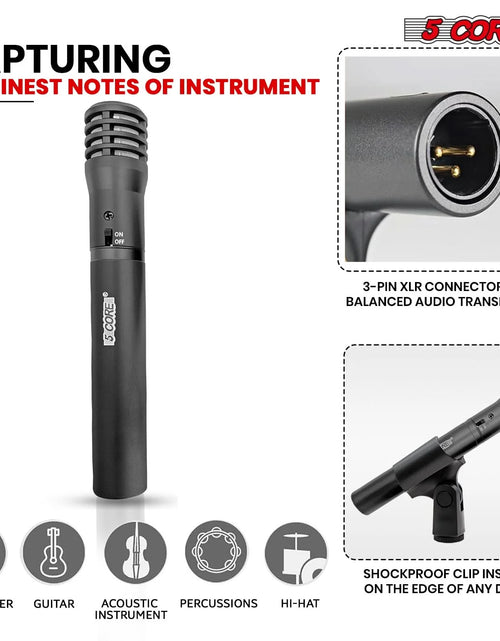 Load image into Gallery viewer, 5Core Instrument Microphone Professional XLR Cardioid Pencil Stick Condenser Mic Black
