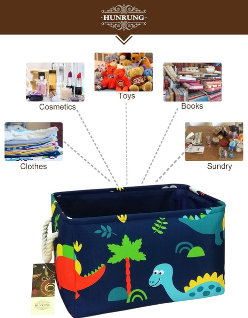 Load image into Gallery viewer, Rectangle Storage Basket Cute Canvas Organizer Bin for Pet/Children Toys, Books, Clothes Perfect for Rooms（Rec-Thick-Blue Forest Dinosaur XL）

