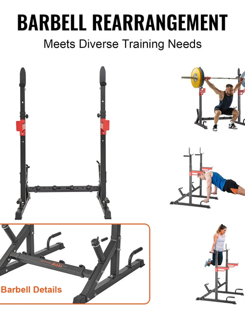 Load image into Gallery viewer, VEVOR Squat Stand Power Rack, Multi-Functional Barbell Rack with Hook, Weight Plate Storage Attachment, Adjustable Free Bench Press Stands, Max Load 600 Lbs Steel Exercise Squat Stand for Gym/Home Gym
