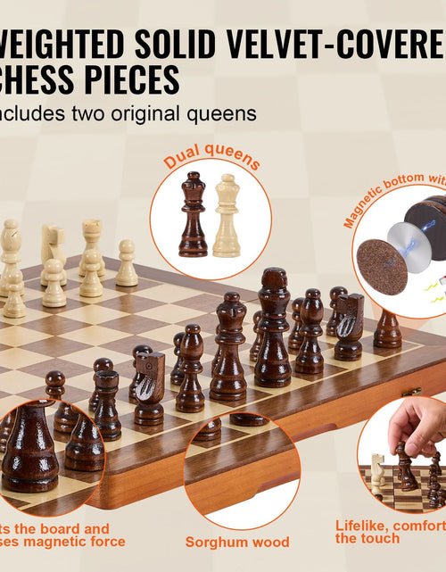 Load image into Gallery viewer, VEVOR Magnetic Wooden Chess Set, 15 Inch 2-IN-1 Chess Checkers Game Set, Folding Chess Board Games for Adults Kids, 2 Queens Portable Travel Gift Chess Set for Tournament Professional Beginner
