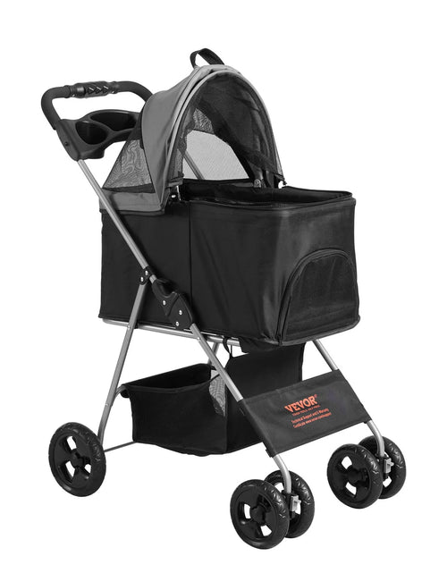 Load image into Gallery viewer, VEVOR Pet Stroller, 4 Wheels Dog Stroller Rotate with Brakes, 35Lbs Weight Capacity, Puppy Stroller with Detachable Carrier, Storage Basket and Cup Holder, for Dogs and Cats Travel, Black+Dark Grey
