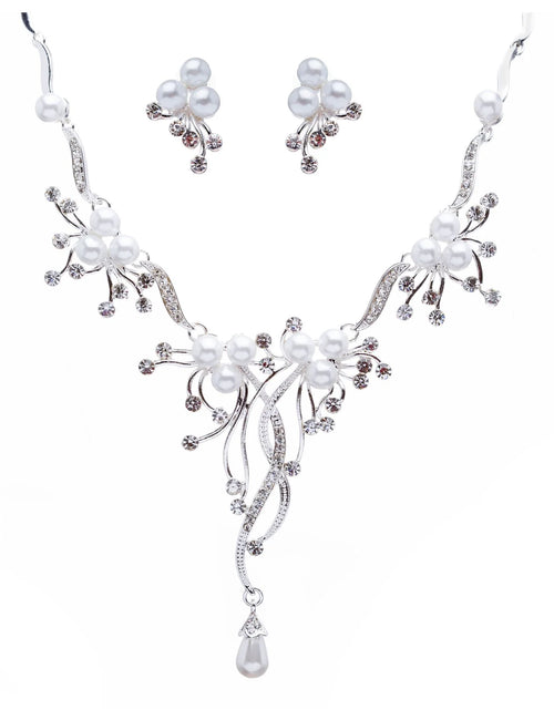 Load image into Gallery viewer, Bridal Wedding Jewelry Set Crystal Rhinestone Pearl Floral Vine Design Necklace
