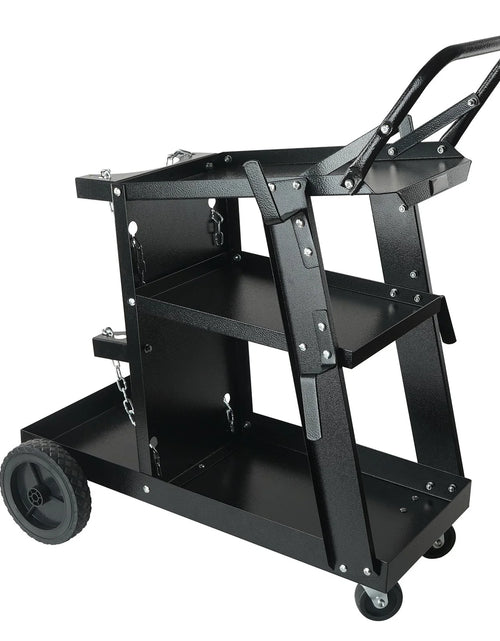 Load image into Gallery viewer, VEVOR Welding Cart, 3-Tier Welder Cart Heavy Duty with 400 Lbs Weight Capacity, 360¡Ã Swivel Wheels, Tank Storage Safety Chains, Rolling MIG Welder Cart for TIG, ARC, MMA, Plasma Cutter Welding Machine
