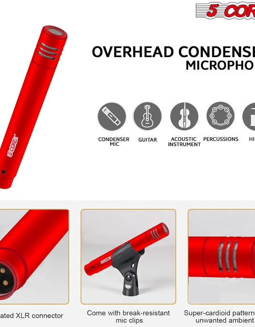Load image into Gallery viewer, 5Core Drum Mic Kit 9 Pcs Kick Basstom Snare Dynamic Mics Instrument Microphone Set RED

