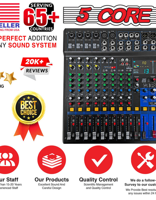 Load image into Gallery viewer, 5Core Audio DJ Mixer 12 Channel Sound Board Console W 99 DSP Effect 48V Phantom Power
