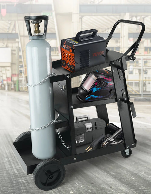 Load image into Gallery viewer, VEVOR Welding Cart, 3-Tier Welder Cart Heavy Duty with 400 Lbs Weight Capacity, 360¡Ã Swivel Wheels, Tank Storage Safety Chains, Rolling MIG Welder Cart for TIG, ARC, MMA, Plasma Cutter Welding Machine
