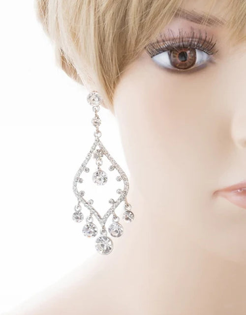 Load image into Gallery viewer, Bridal Wedding Jewelry Crystal Rhinestone Open Chandelier Dangle Earrings Silver
