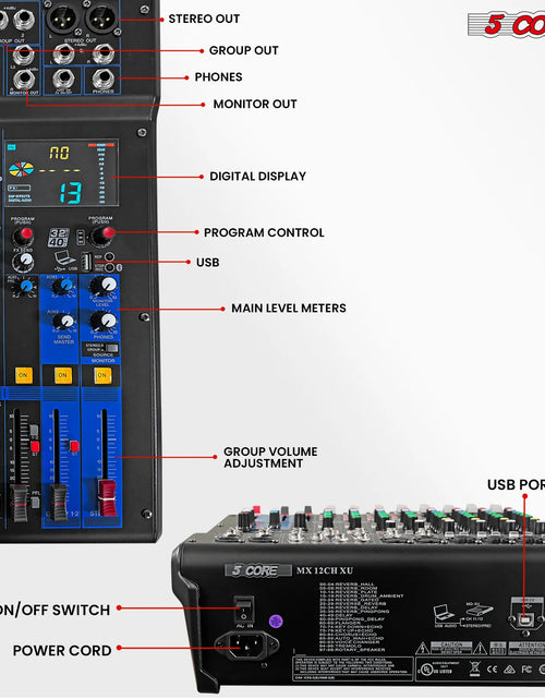 Load image into Gallery viewer, 5Core Audio DJ Mixer 12 Channel Sound Board Console W 99 DSP Effect 48V Phantom Power
