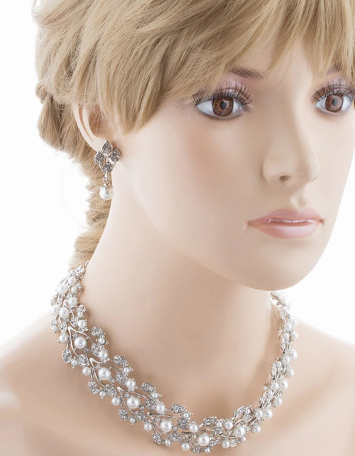 Load image into Gallery viewer, Bridal Wedding Jewelry Set Rhinestone Pearl Leaf White
