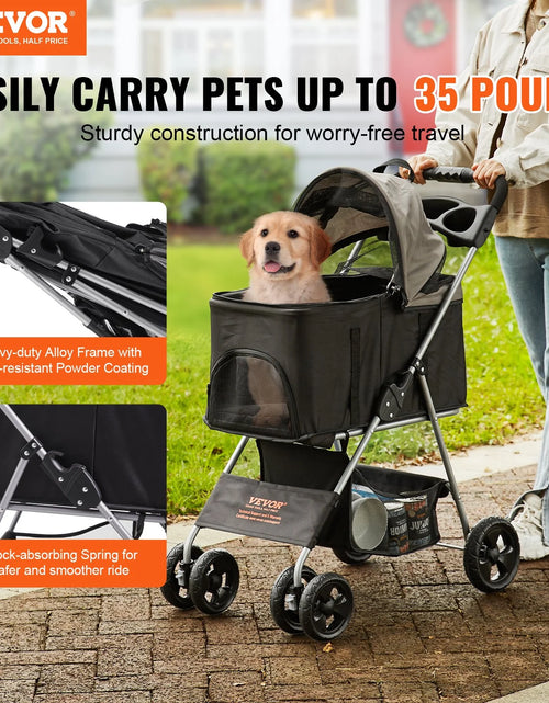 Load image into Gallery viewer, VEVOR Pet Stroller, 4 Wheels Dog Stroller Rotate with Brakes, 35Lbs Weight Capacity, Puppy Stroller with Detachable Carrier, Storage Basket and Cup Holder, for Dogs and Cats Travel, Black+Dark Grey
