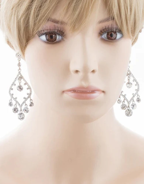Load image into Gallery viewer, Bridal Wedding Jewelry Crystal Rhinestone Open Chandelier Dangle Earrings Silver
