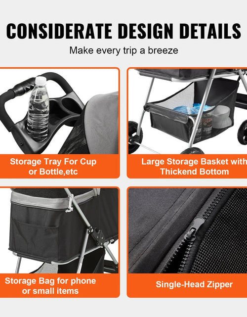 Load image into Gallery viewer, VEVOR Pet Stroller, 4 Wheels Dog Stroller Rotate with Brakes, 35Lbs Weight Capacity, Puppy Stroller with Detachable Carrier, Storage Basket and Cup Holder, for Dogs and Cats Travel, Black+Dark Grey
