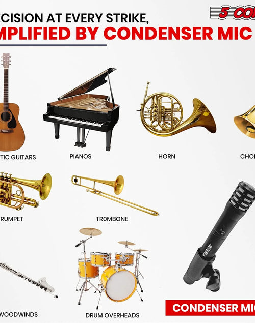 Load image into Gallery viewer, 5Core Instrument Microphone Professional XLR Cardioid Pencil Stick Condenser Mic Black

