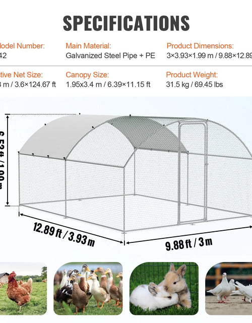 Load image into Gallery viewer, VEVOR Large Metal Chicken Coop, 9.8X12.9X6.5 Ft Walk in Chicken Run for Yard with Waterproof Cover, Doom Roof Hen House with Security Lock for Outdoor and Backyard, Farm, Duck Rabbit Cage Poultry Pen
