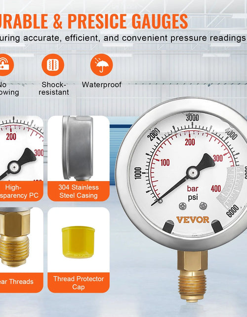 Load image into Gallery viewer, VEVOR Hydraulic Pressure Test Kit, 10/100/250/400/600Bar, 5 Gauges 13 Couplings 14 Tee Connectors 5 Test Hoses, Excavator Hydraulic Test Gauge Set with Carrying Case for Excavator Tractors Machinery
