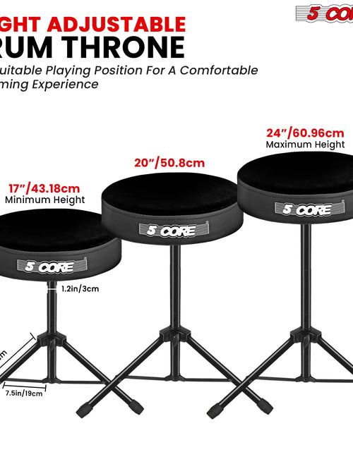 Load image into Gallery viewer, 5Core Drum Throne Adjustable Guitar Stool 3&quot; Padded Drummer Seat for Adults &amp; Kids
