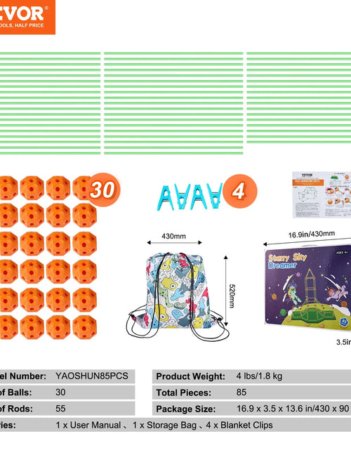 Load image into Gallery viewer, VEVOR Tent Fort Building Kit for Kids Glow in the Dark STEM Construction Toy 85P
