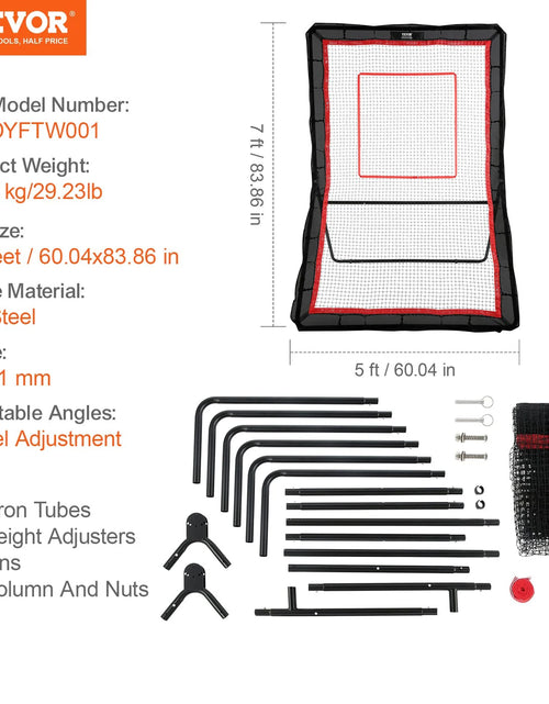 Load image into Gallery viewer, VEVOR Lacrosse Rebounder for Backyard, 5X7 Ft Volleyball Bounce Back Net, Pitchback Throwback Baseball Softball Return Training Screen, Adjustable Angle Shooting Practice Training Wall with Target
