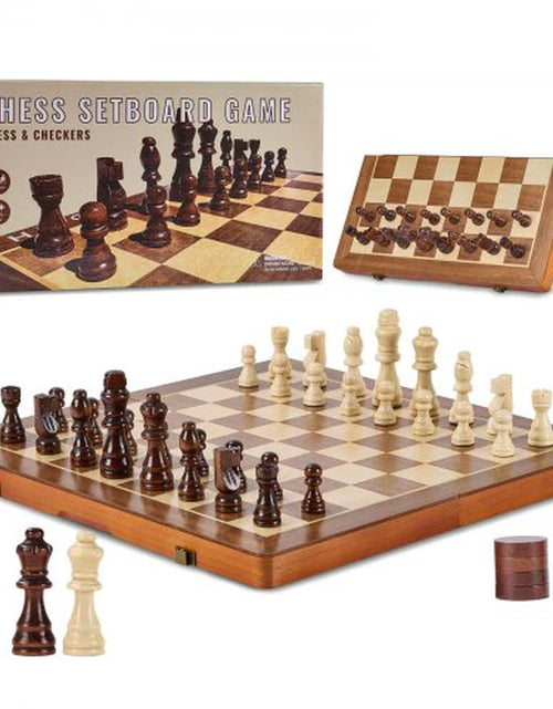 Load image into Gallery viewer, VEVOR Magnetic Wooden Chess Set, 15 Inch 2-IN-1 Chess Checkers Game Set, Folding Chess Board Games for Adults Kids, 2 Queens Portable Travel Gift Chess Set for Tournament Professional Beginner
