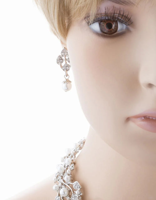 Load image into Gallery viewer, Bridal Wedding Jewelry Set Rhinestone Pearl Leaf White
