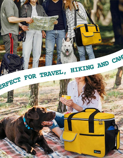 Load image into Gallery viewer, Dog Travel Bag | Airline Approved Tote Organizer with Multi-Function Pockets, Food Container Bag and Collapsible Bowl | Perfect Weekend Pet Travel Set for Dog, Cat (Yellow, Small)
