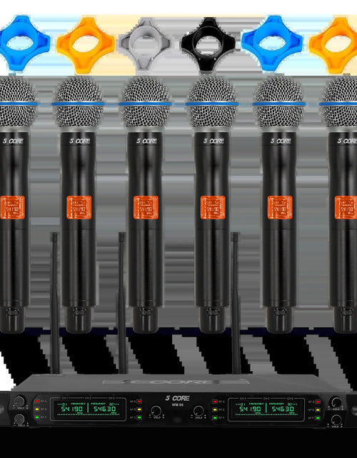 Load image into Gallery viewer, 5 Core Wireless Microphone System 6 Channel UHF Portable Receiver W 6 Cordless Dynamic Mic 492F Range
