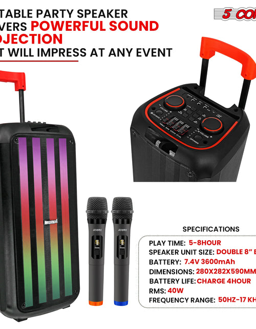 Load image into Gallery viewer, 5Core Bluetooth Party Speaker 8 Inch PA RGB Partybox Karaoke Machine + 2 Wireless Mic
