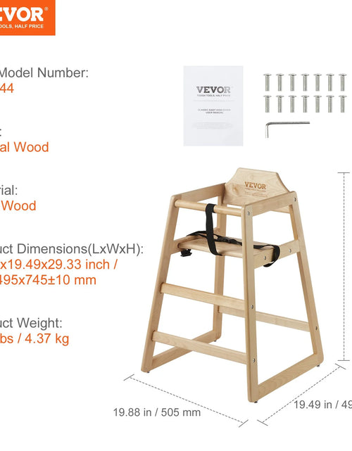 Load image into Gallery viewer, VEVOR Wooden High Chair for Babies &amp; Toddlers, Double Solid Wood Feeding Chair, Eat &amp; Grow Portable High Chair, Easy to Clean Baby Booster Seat, Compact Toddler Chair, Natural
