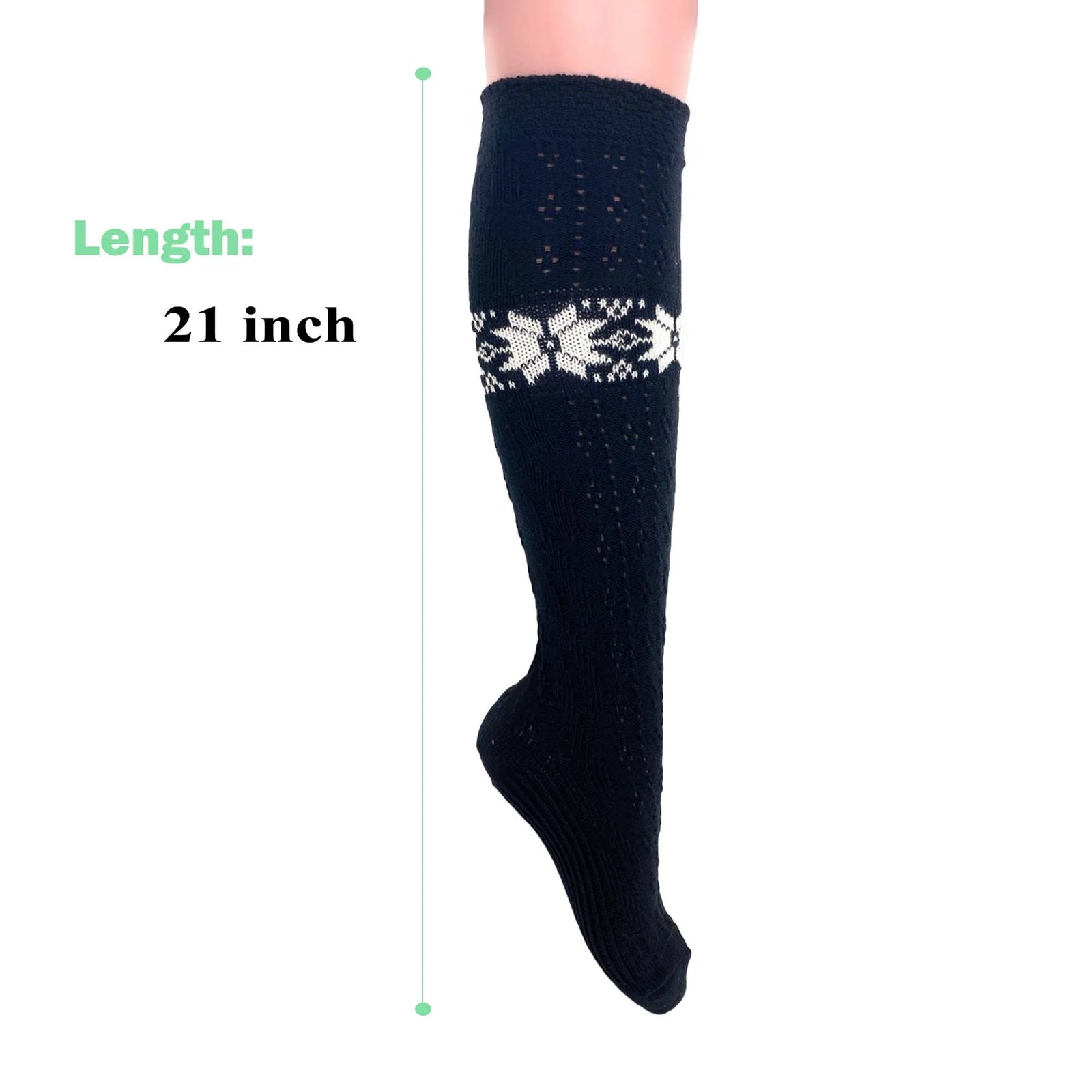 1 Pair Women’S Cotton Knee-High Knitted Lace Socks – Soft, Elegant & Breathable – Size 5-10