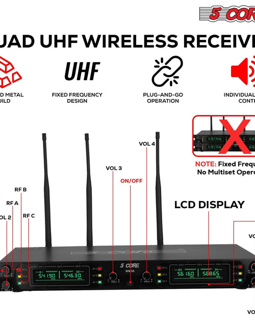 Load image into Gallery viewer, 5 Core Wireless Microphone System 6 Channel UHF Portable Receiver W 6 Cordless Dynamic Mic 492F Range
