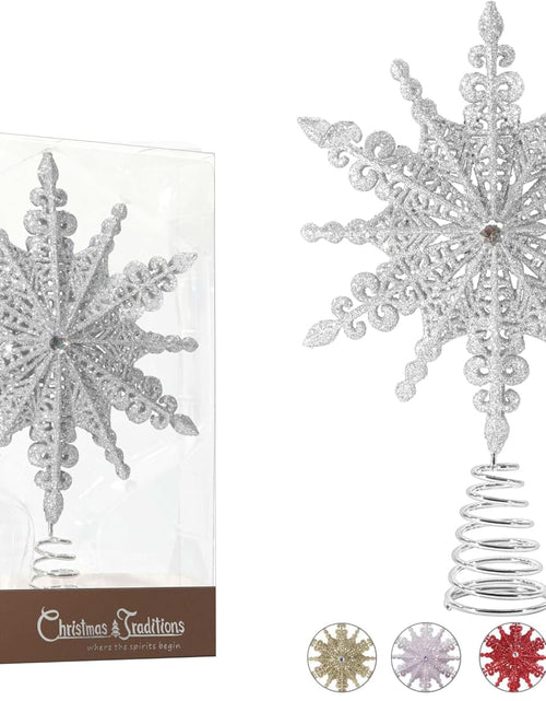 Load image into Gallery viewer, 8 Inch Silver Glittered Filigree Christmas Star Tree Topper Star/Home Décor Ornaments (Silver)
