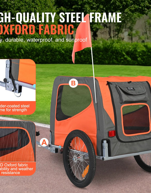 Load image into Gallery viewer, VEVOR Dog Bike Trailer, Supports up to 66 Lbs, Pet Cart Bicycle Carrier, Easy Folding Frame with Quick Release Wheels, Universal Bicycle Coupler, Reflectors, Flag, Collapsible to Store, Orange/Gray
