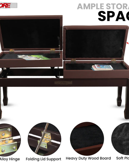 Load image into Gallery viewer, 5CORE Duet Piano Bench W Storage for Two Wooden Adjustable Keyboard Stool - Adults &amp; Kids
