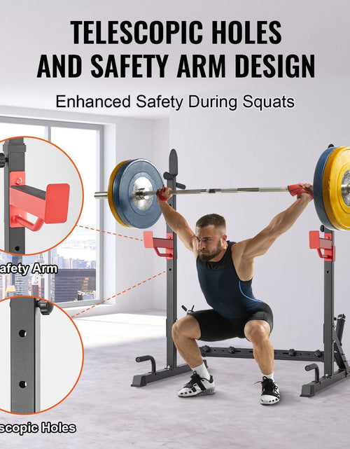 Load image into Gallery viewer, VEVOR Squat Stand Power Rack, Multi-Functional Barbell Rack with Hook, Weight Plate Storage Attachment, Adjustable Free Bench Press Stands, Max Load 600 Lbs Steel Exercise Squat Stand for Gym/Home Gym
