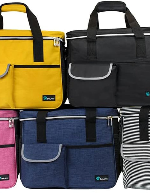 Load image into Gallery viewer, Dog Travel Bag | Airline Approved Tote Organizer with Multi-Function Pockets, Food Container Bag and Collapsible Bowl | Perfect Weekend Pet Travel Set for Dog, Cat (Yellow, Small)
