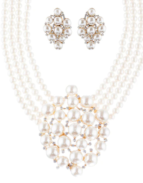 Load image into Gallery viewer, Bridal Wedding Jewelry Set Necklace Earring Crystal Rhinestone SM V Drop GD
