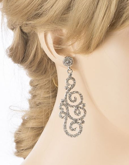 Load image into Gallery viewer, Bridal Wedding Crystal Rhinestone Swirl Vintage Dangle Earrings Silver
