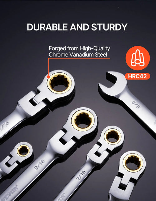Load image into Gallery viewer, VEVOR Flex-Head Ratcheting Wrench Set 8 PCS SAE 5/16-3/4 with Roll-Up Pouch
