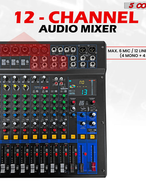 Load image into Gallery viewer, 5Core Audio DJ Mixer 12 Channel Sound Board Console W 99 DSP Effect 48V Phantom Power
